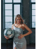 Asymmetrical Satin Glitter Split Maxi Party Dress